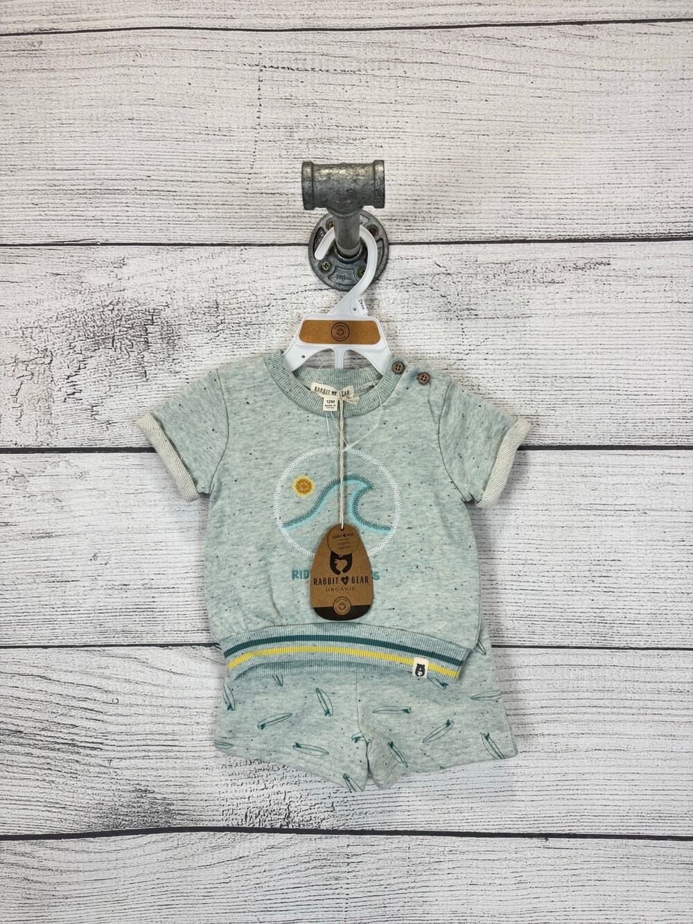 Rabbit Bear Baby Boys Blue "Ride The Waves" Summer Set Size 12M